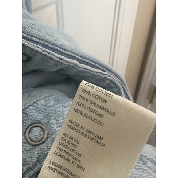 Free People Dress Women's Medium Blue On The Road Puff Sleeve Maxi Shirt Dress - Picture 9 of 9